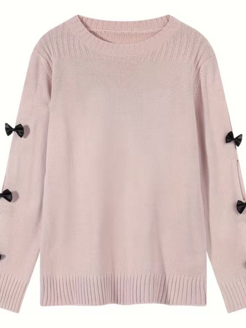 Pink Long Sleeve Cutout Sweater Black Bow Accents Coquette Small NWT